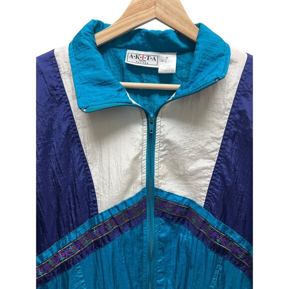 Akita Vintage 80's Teal Colorblock Nylon Track Jacket - Picture 4 of 8